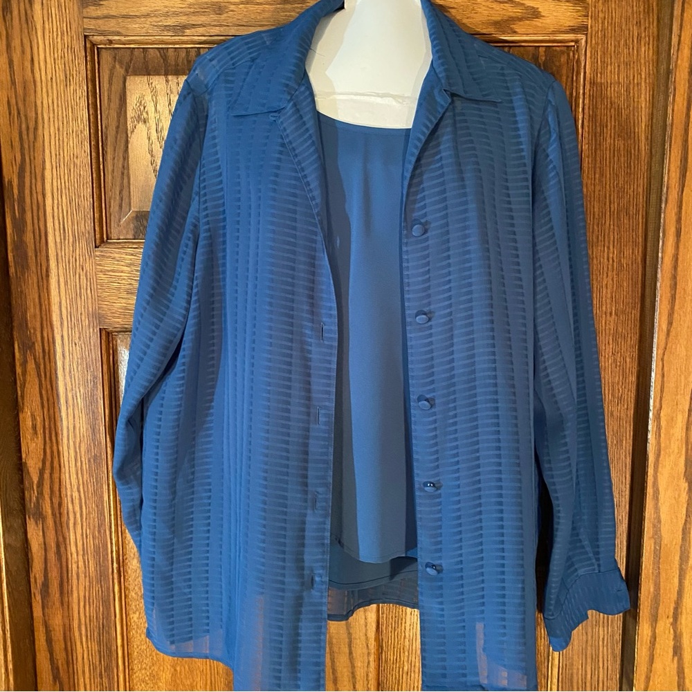 Liz Baker 2-pc Womens Blouse & Sleeveless Blue Top Size 10